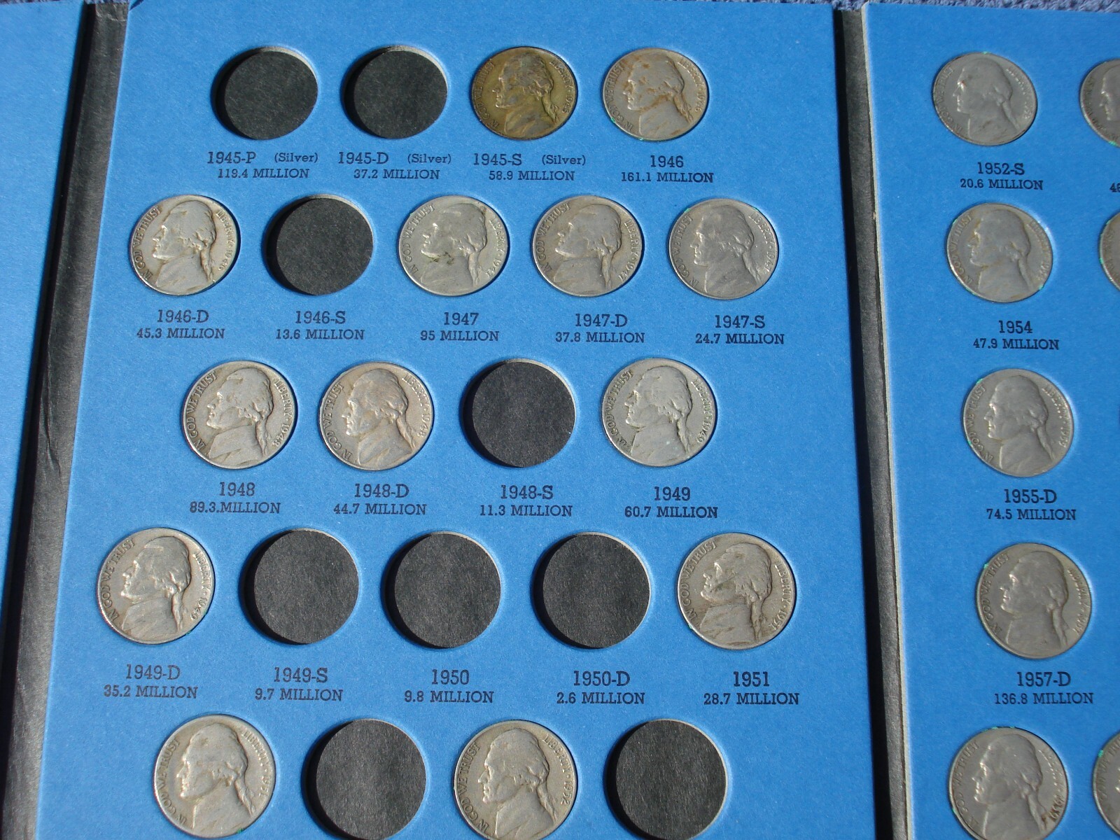 WHITMAN COIN COLLECTIONS.QUARTERS COMPLETE. ROOSEVELT DIMES  JEFF NICKELS NOT