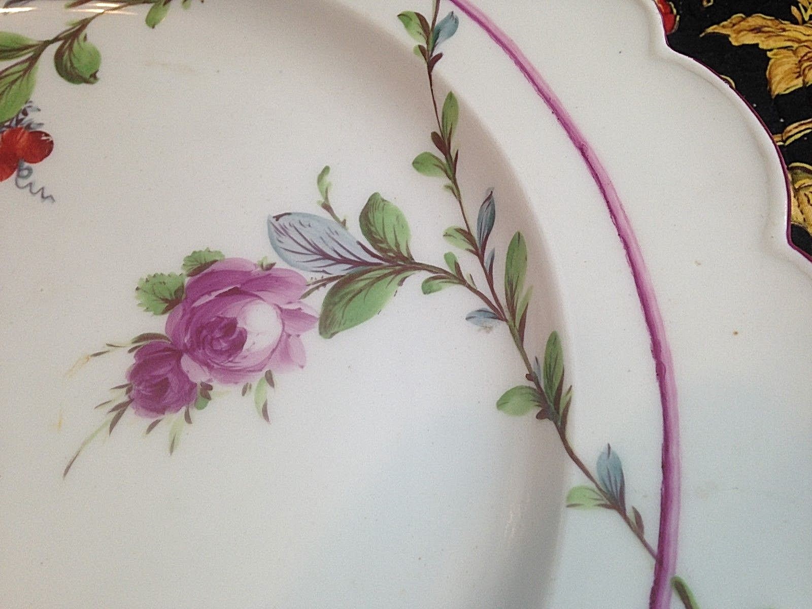 Antique 18thC Meissen Porcelain Charger,/hand painted flowers & garland-EAC-13