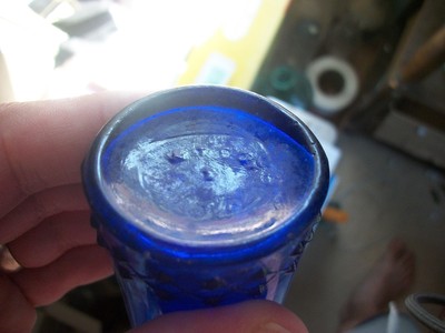 COBALT BLUE HAND BLOWN LATTICE POISON W.T. CO. 4.5 INCHES TALL