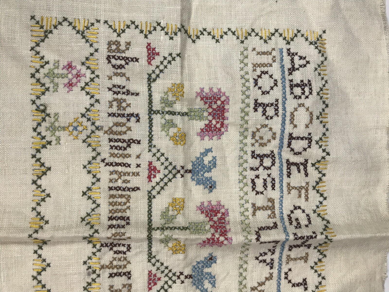 Vintage Needlepoint Sampler Frameable Alphabet ABC Paragon 100% Linen 14