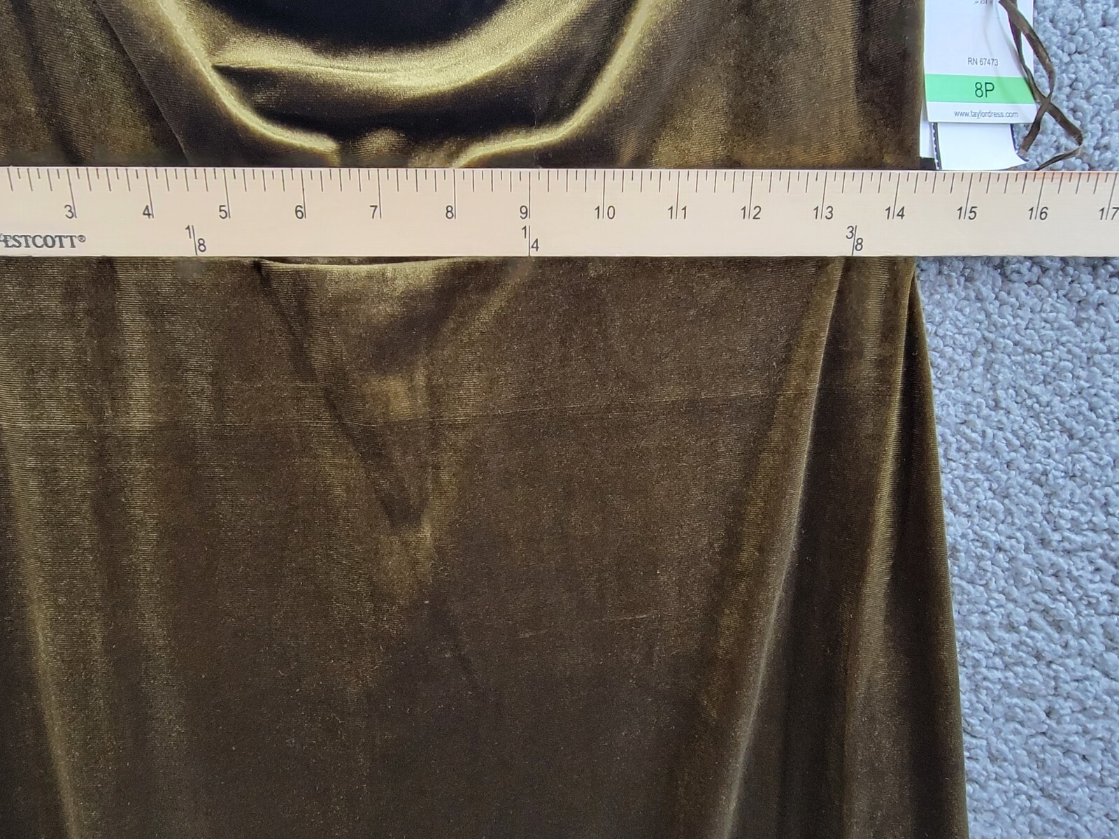 Taylor Petite Cowl-Neck Sleeveless Midi Velvet Dress Women's 8P Olive Back Zip~ - Picture 6 of 16