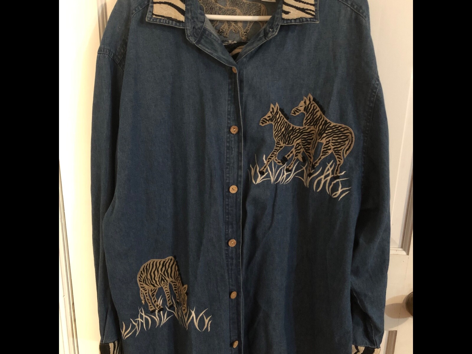Zebra Denim sz 22/24 Cute! Shirt Jacket Zebras Animals Zoo