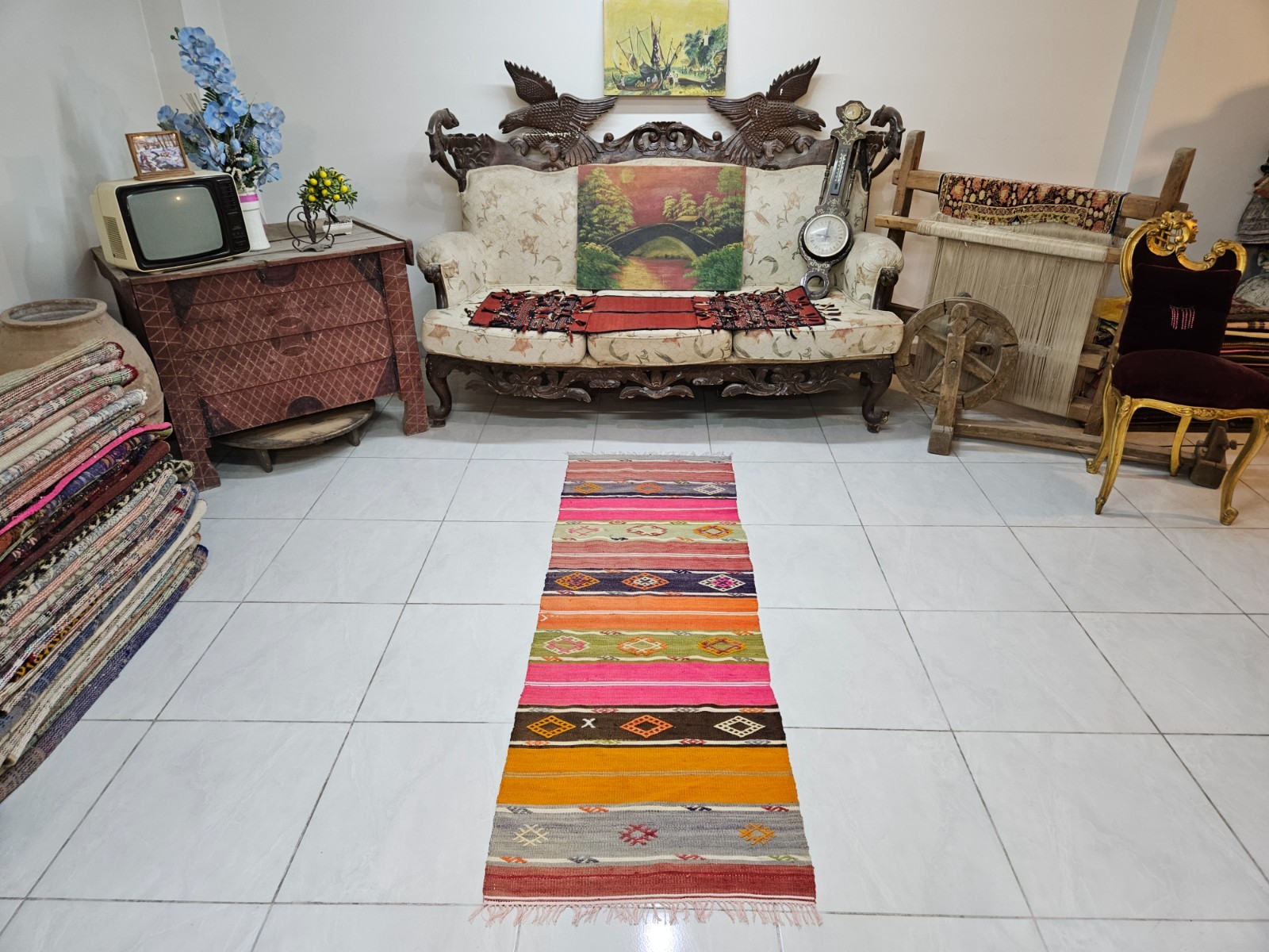 Vintage Turkish Kilim Runner Rug, 2 x 6.1 ft Handmade Wool Flatweave Carpet