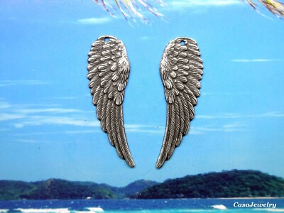 #5034 ANTIQUED STERLING SILVER PLATED LEFT&RIGHT ANGEL WINGS - 2 Pcs (1 Pair)