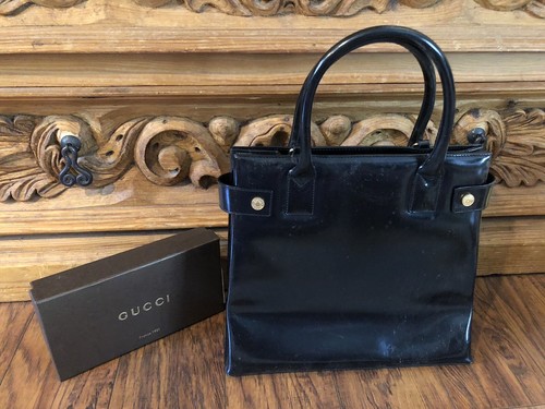 Authentic GUCCI Vintage Black Patent Leather Studded Square Authentic GUCCI Vintage Black Patent Leather Studded Square