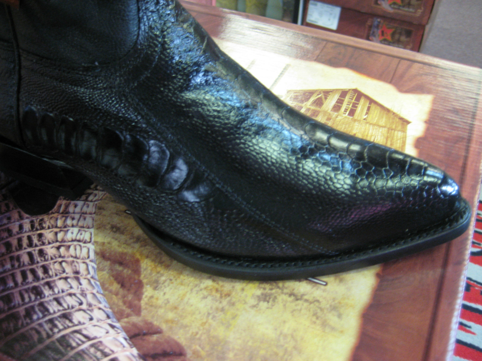 Pre-owned Los Altos Boots Los Altos Black Genuine Ostrich Leg J-toe Western Cowboy Boot (ee+) 990505