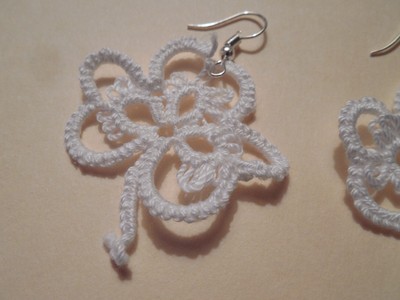 TATTED Shamrock Earrings White Clovers Designed by Dove Country Tatting