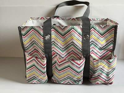 Thirty One Organizing Utility Tote 31 Bag White Gray Zig Zag Multi 15x10x6
