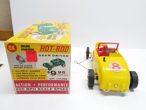 RARE YELLOW VTG Herkimer OK HOT-ROD TETHER CAR! Gas Powered ENGINE! Never Run
