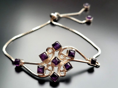 Eszperra   925 Sterling Silber Armband Amethyst Edelsteine Echtschmuck