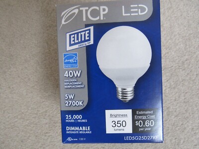 TCP LED Elite Series 5W 40W Replacement Light Bulb Dimmable LED5G25D27KF