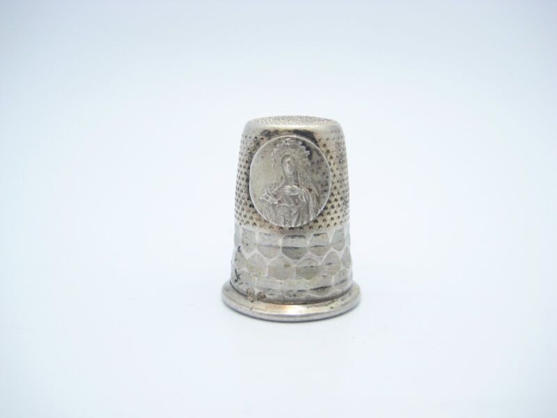 Antique Sterling Silver Sewing Thimble Mexico Religious Themed