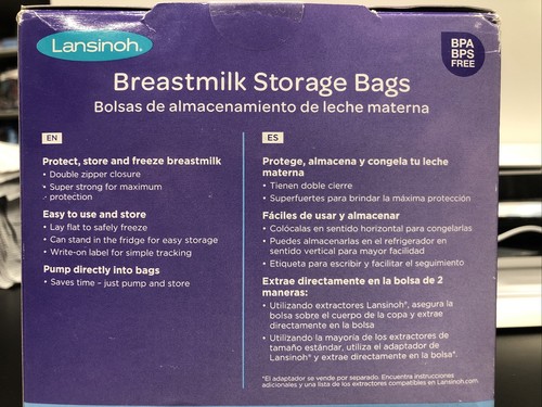 2 Pack Lansinoh Breastmilk Breast Pump Storage Bag - 20470 - 100ct Ea - 200 Tot
