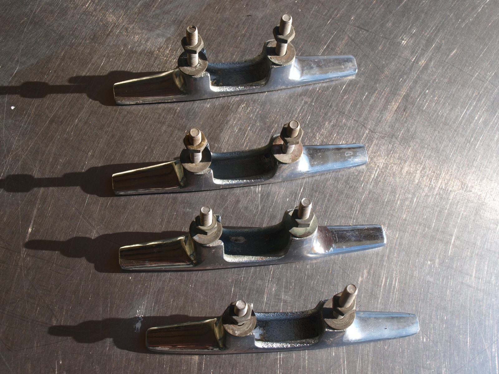 Set of 4 Vintage Boat Rope Cleat Chrome Plated Brass/Bronze with Mounting Screws