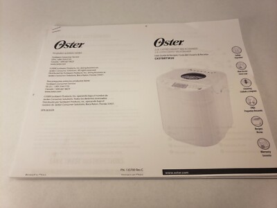 MANUAL & RECIPE BOOK PRINTOUT Oster Bread Machine Model CKSTBRTW20