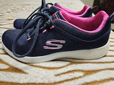 Womens Skechers Air Cooled Memory Foam Lace Up Sneakers Navy Blue & Pink Size 9