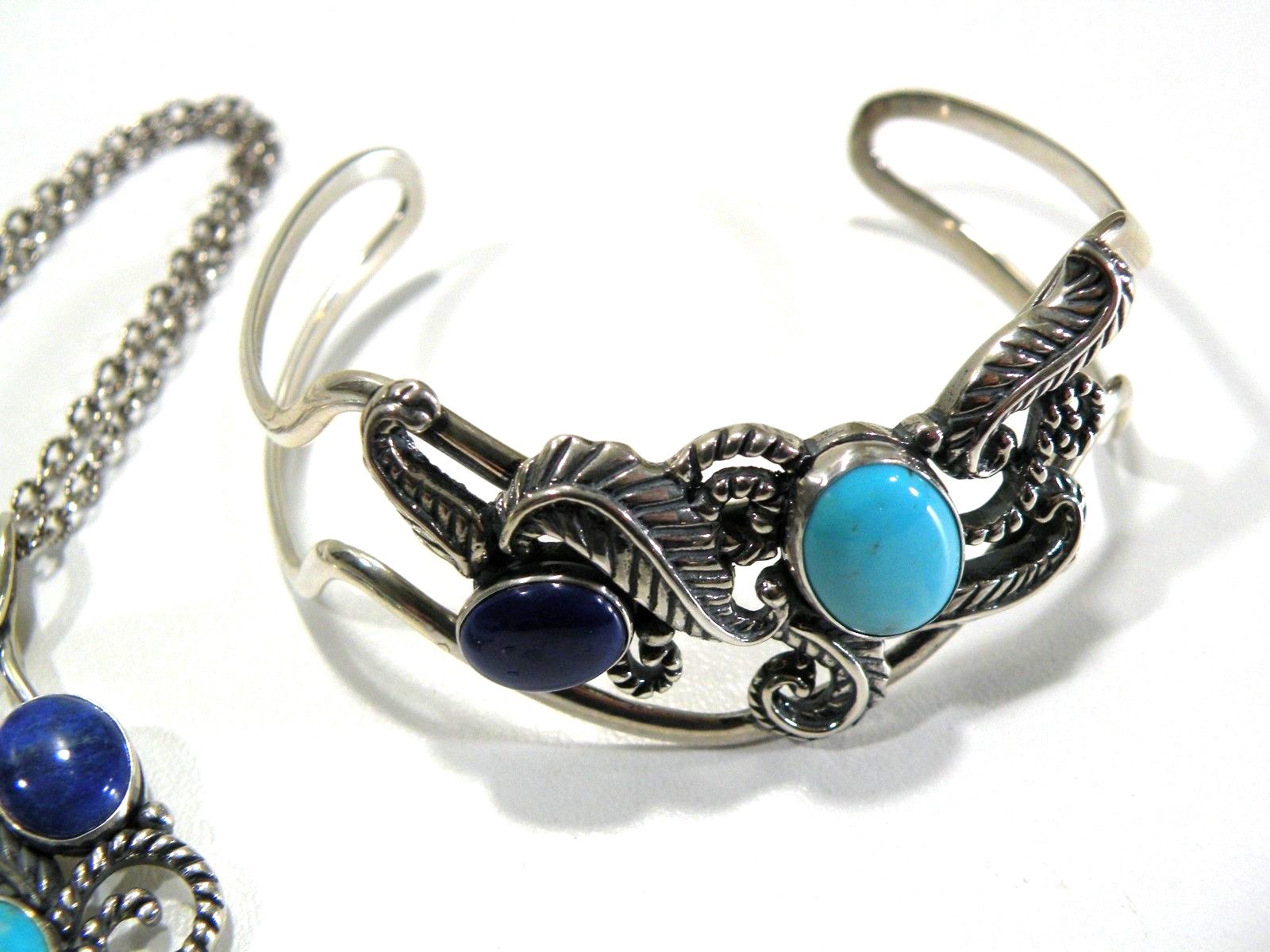 Carolyn Pollack Relios Sterling Turquoise Lapis Cuff Bracelet & Necklace Set 17