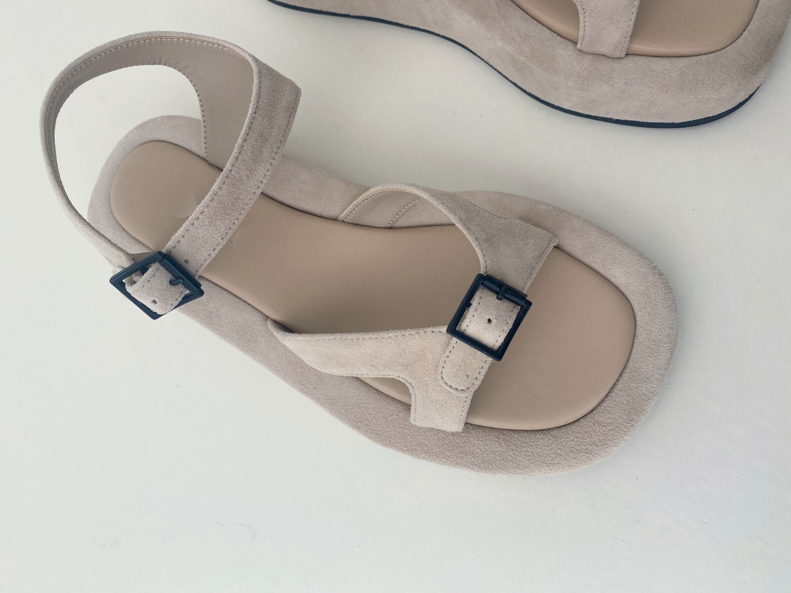 Pre-owned Handmade Women Suede Leather Geri Sandals Row Minimalist Shoes Platform Ankle In Beige