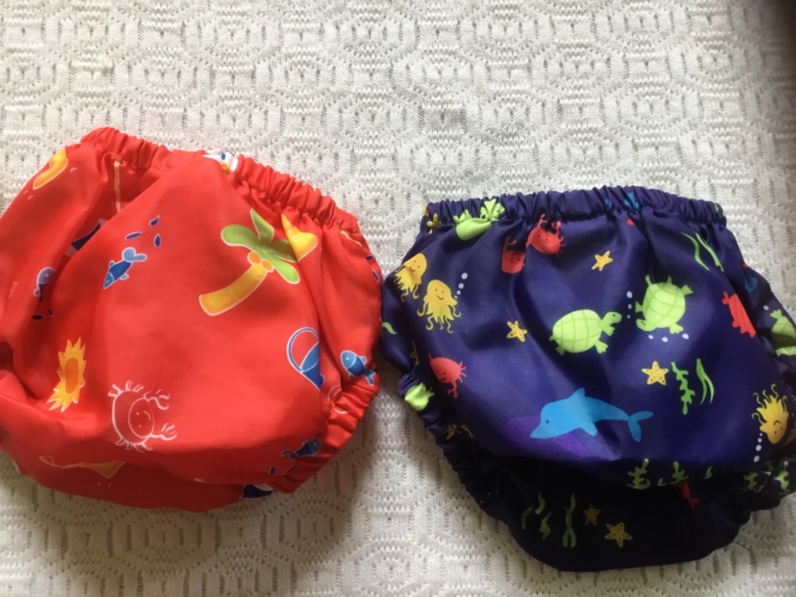 WATER WEAR Set of 2 BOYS SWIM COVERS RED BLUE FISH TURTLES 12 M MED