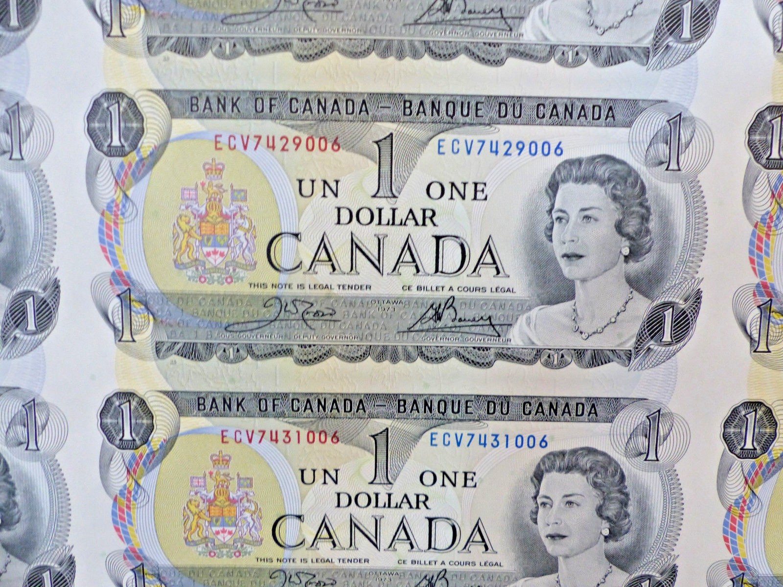1973 Canada Bank note Sheet Uncut 40 X $1 RARE prefix  ECV