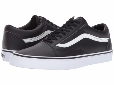 black and white leather vans