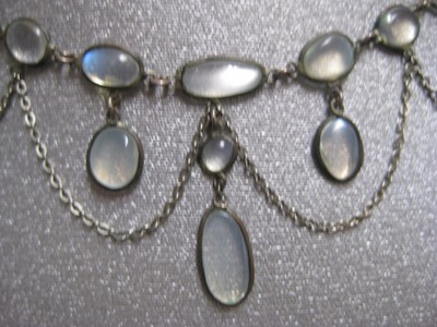 ANTIQUE ART NOUVEAU MOONSTONE STERLING FESTOON NECKLACE RARE