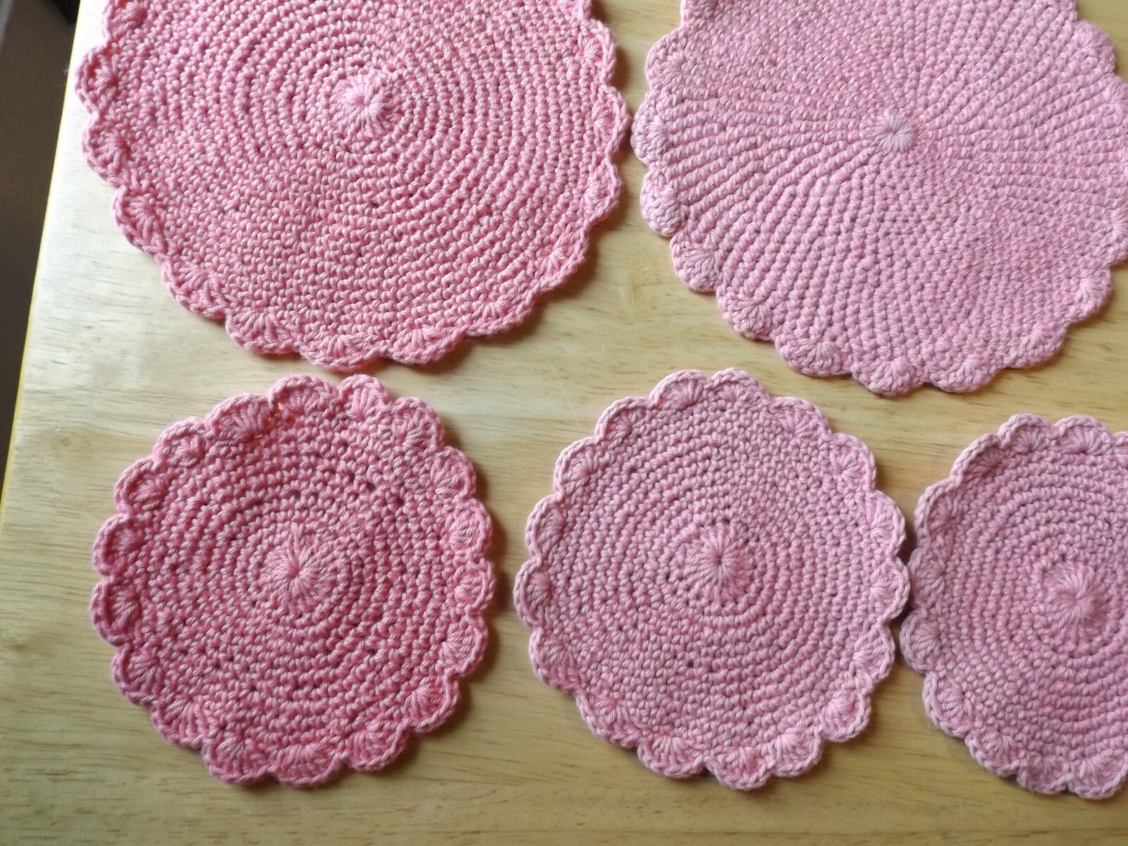 Vtg Lot of 7 Crochet Doily Crocheted Doilies Pink Hot pads