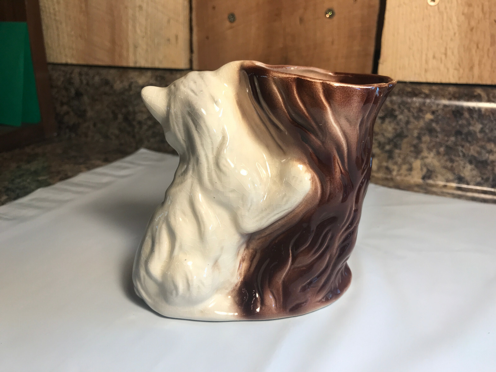 Vintage Ceramic Cat Climbing Tree Planter