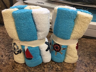 Luxury Wash Cloths 10 Pack Nautical Theme  Beach Design 100% Cotton For Decor
