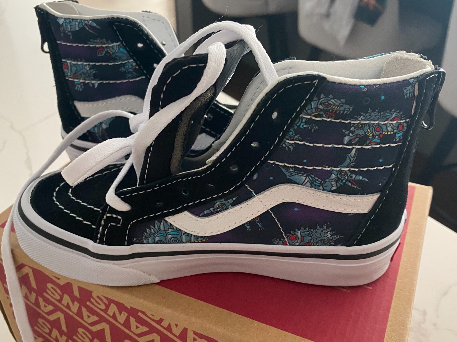 スニーカー VANS SS25 (VN000D56 B8C1) Vans Sk8 HI Zip Robotic Dino Blue size 11.5 toddler shoes TD