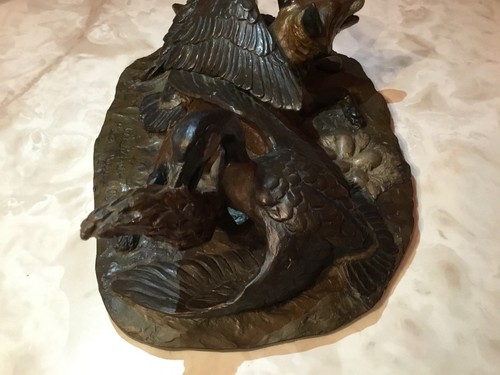 William H Turner Bronze Beautiful Two Geese Get Revenge On A Fox Signed Numbered