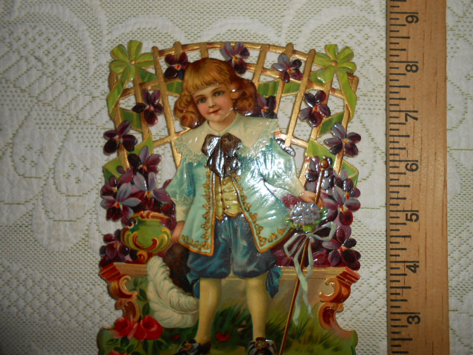 Large 1900 Antique Victorian Die-Cut Sign Little Boy NOS
