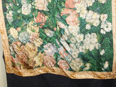 1990 Silk Scarf with Floral Motif Smithsonian Museum Green Peach Yellow 30 x 30 1990 Silk Scarf with Floral Motif Smithsonian Museum Green Peach Yellow 30 x 30