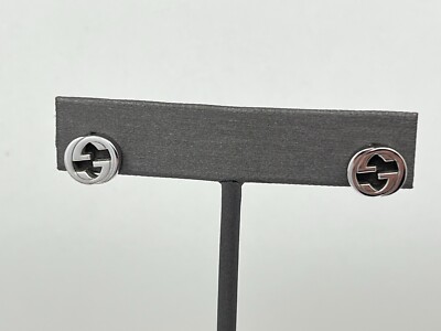 Authentic Gucci Sterling Silver Interlocking GG Stud Earrings w/ Pouch 3/8  3.4g