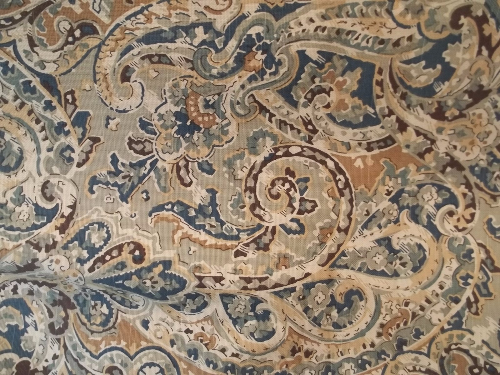 Blue Brown Tan Design Fabric 1 Yard Upholstery Material MT124