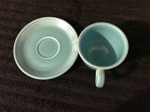Mint Fiesta Ware Aqua Flat Tea Cup Coffee Mugs and Saucers