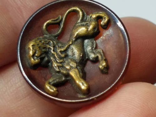 Vintage Bakelite Button with Brass Lion