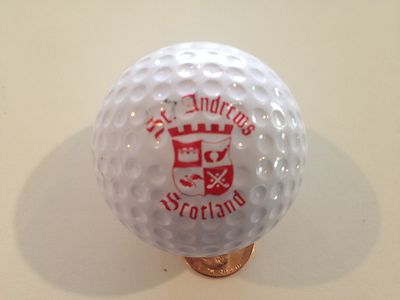 St Andrews Scotland Golf Ball Logo on two sides with red shield logo Golf Fan