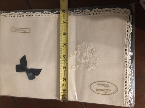 Tray Cloth LINEN UNION NOS NIB MINT White With Bow Flower NOS