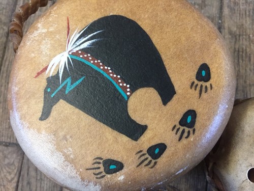 2 Taos Pueblo Drums Hide Wood Painted