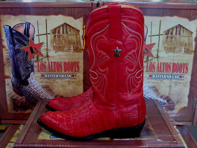 Pre-owned Los Altos Boots Los Altos Women Red Genuine Crocodile Tail Western Cowboy Boot (m) L091121