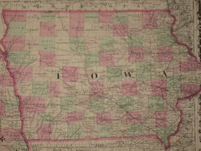 1863 IOWA NEBRASKA TERRITORY CIVIL WAR MAP Johnson Geography Atlas ORIGINAL