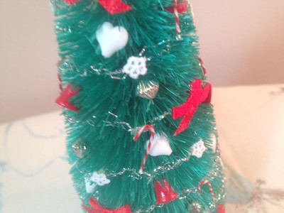 Dollhouse Miniature Bottle Brush Christmas Tree W/ Ornaments & Garland Red White