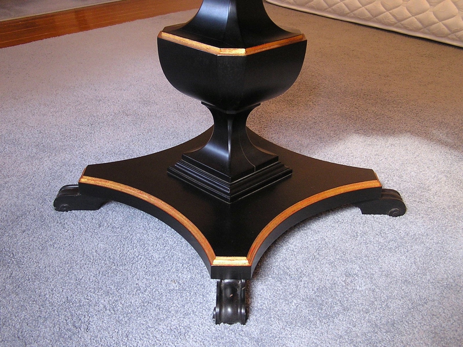 Vintage Pair Two 2 English Walnut Ebonized End Tables Black Gold Trim 50s 1950s