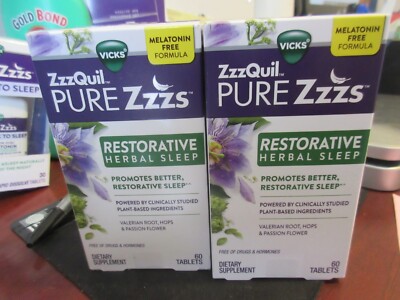 2Pack VICKS Zzzquil Pure Zzzs Restorative Herbal Sleep, Melatonin Free Exp 04/24