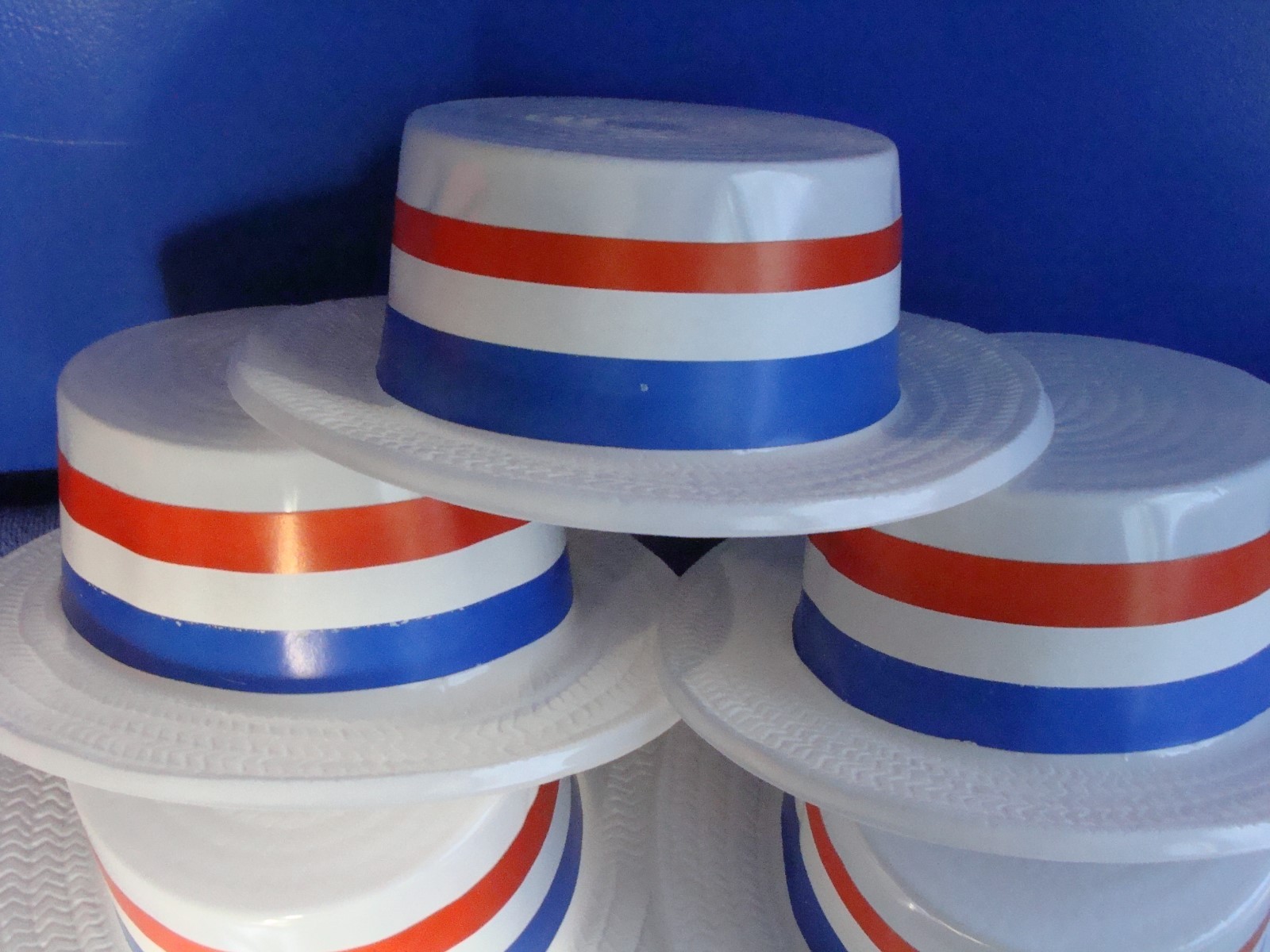 Set of 8 ~ PATRIOTIC TOP HATS ~ Red White & Blue Americana ~ Lightweight plastic