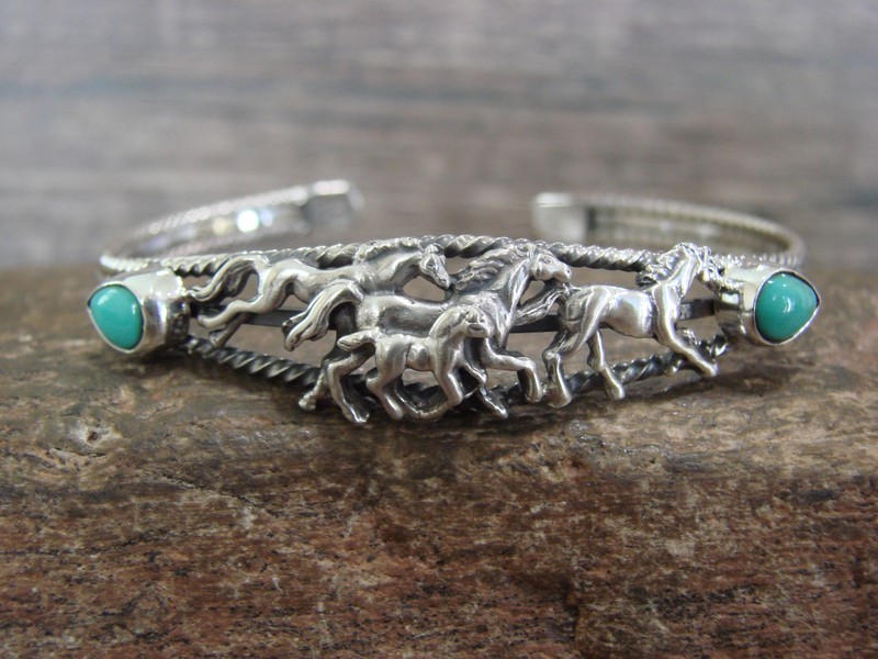 Native American Indian Sterling Silver & Turquoise Horse Bracelet by