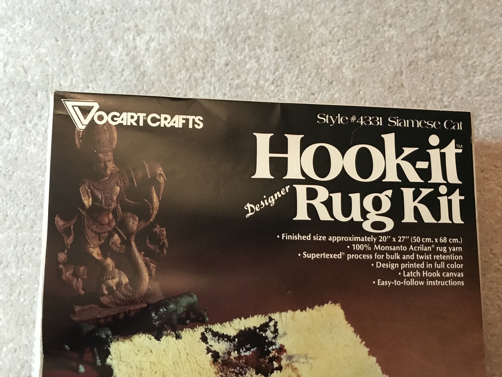 Vintage Vogart Hook-it Rug Kit Latch Hook Siamese Cat 4331