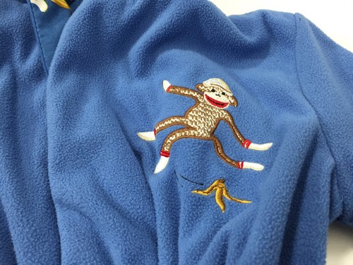 Nick Nora Childrens Toddler Blue Sock Monkey Bath Robe Yellow Bananas Size 3T