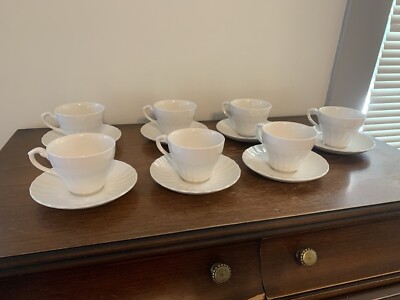 Set Of 7 J & G Meakin England Cups & Saucers Classic White 14 Piece